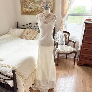 White fairy prom dress  90s cream satin maxi slip dress Zum Zum size 7